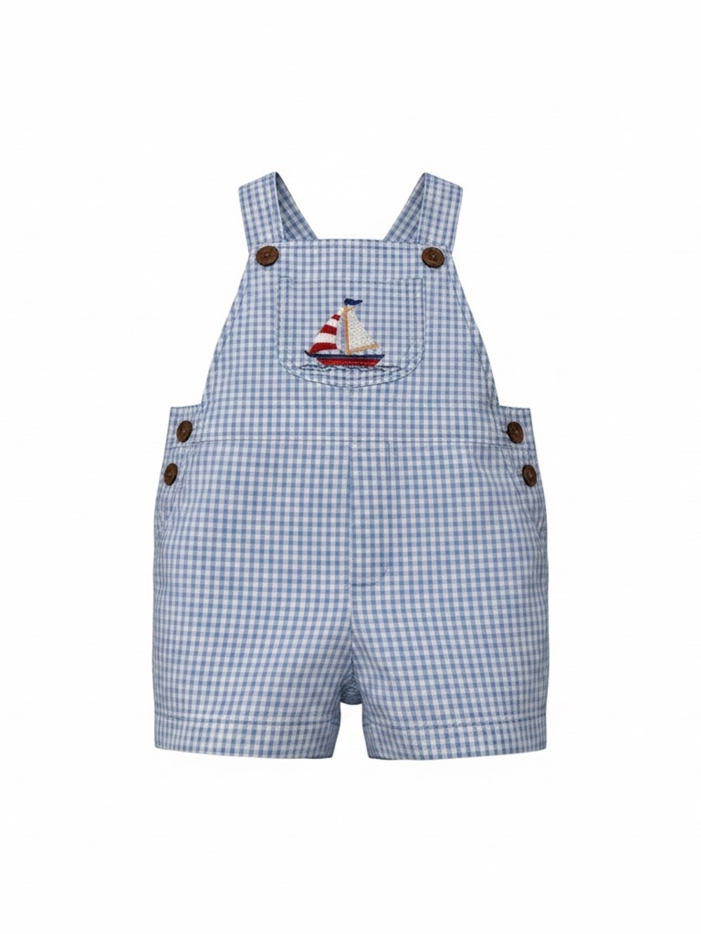 Fantaisie Kids Baby Boy Blue Gingham Sailboat Smocked Jon Jon Romper